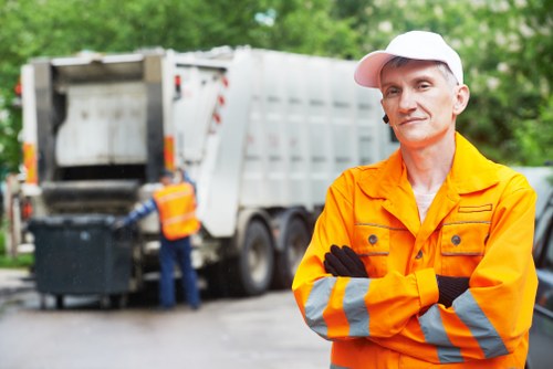 Hampstead neighborhood with waste collection trucks